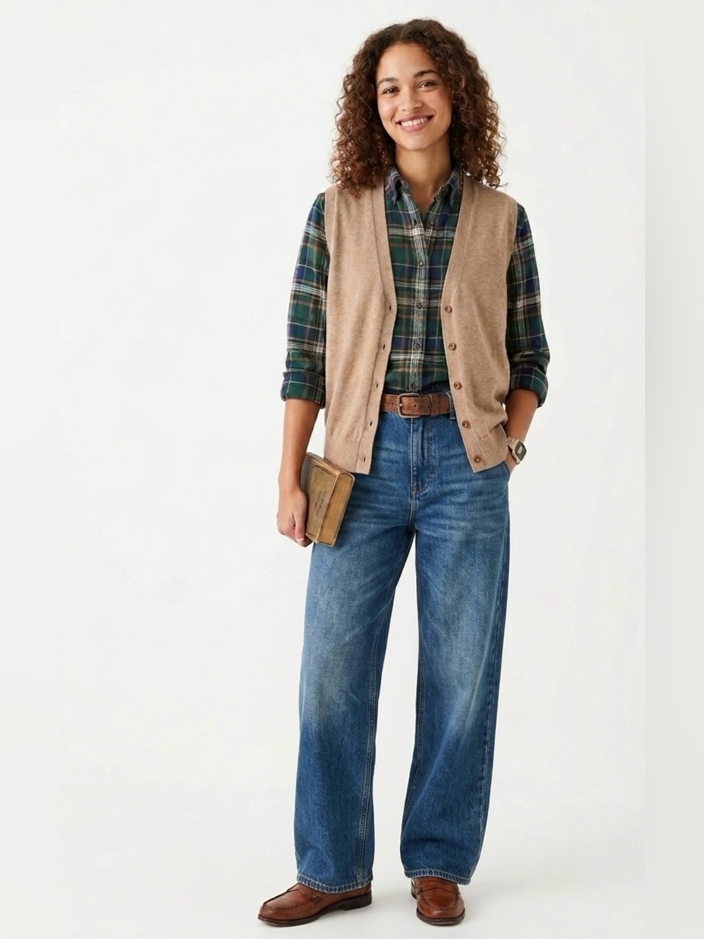 J. Crew $70 NWT P2P 17-19” Knit 100% Cotton Sweater Button Down Vest Tan M